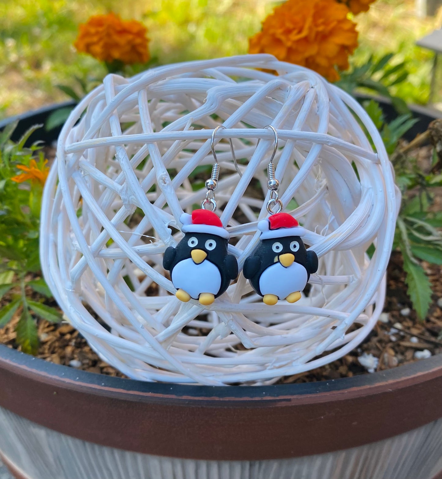 Silver Christmas Penguin Earrings