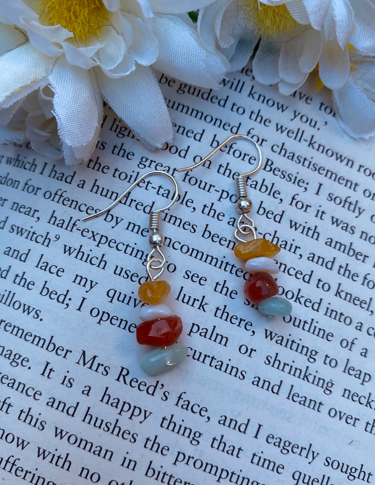 Silver Stacked Stone Earrings