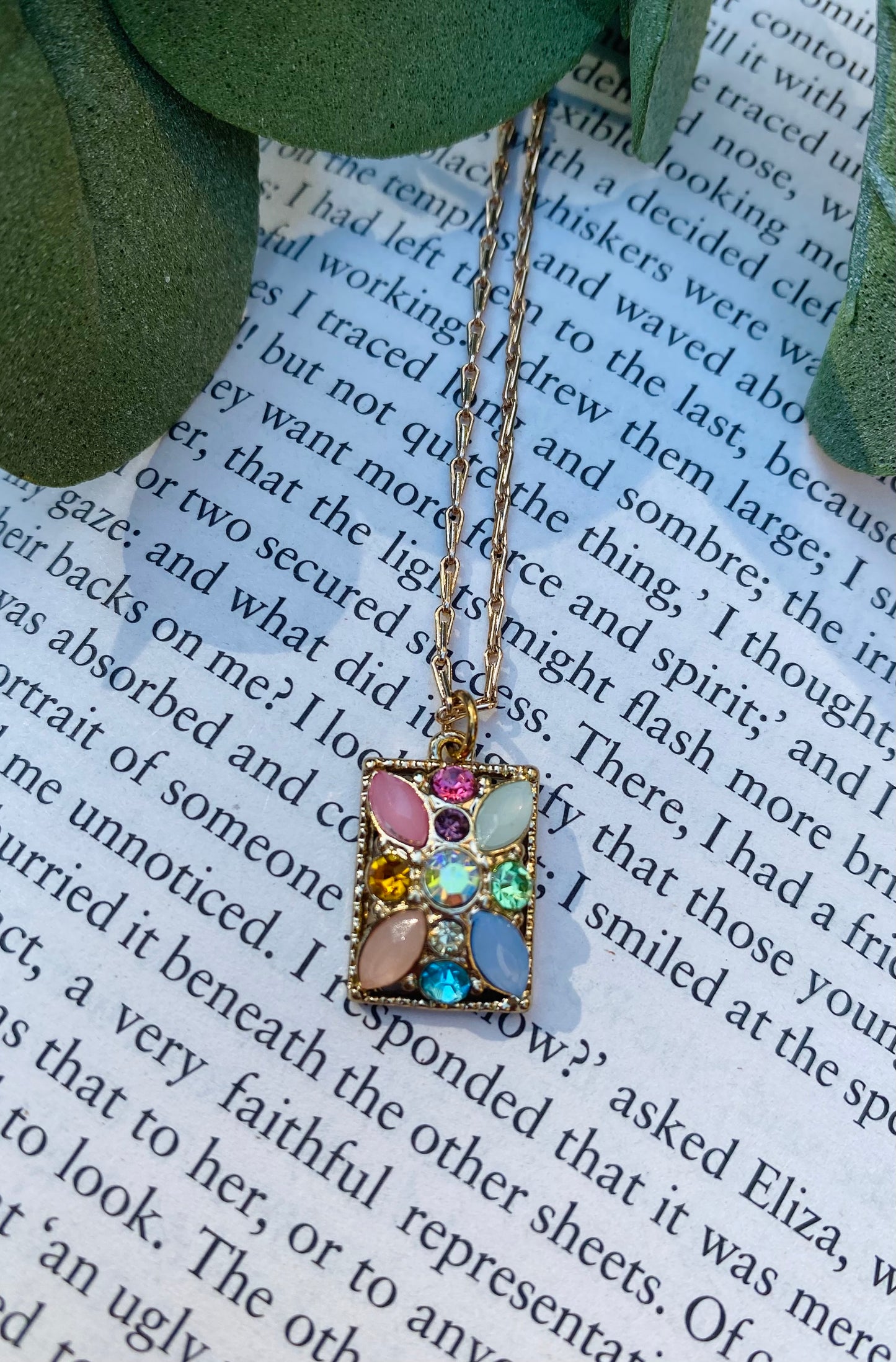 Gold Multicolor Gem Pendant Necklace