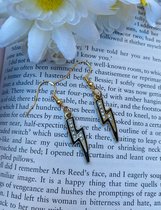 Gold Black Lightning Bolt Earrings