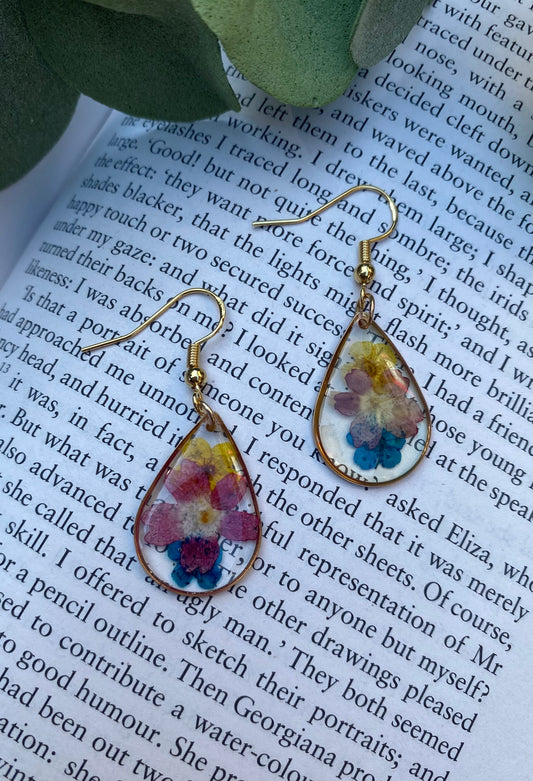 Gold Teardrop Pressed Flower Earrings