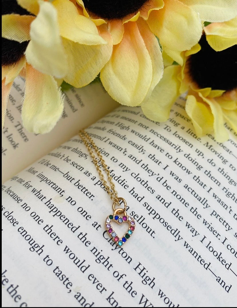 Gold Multicolor Gem Heart Necklace